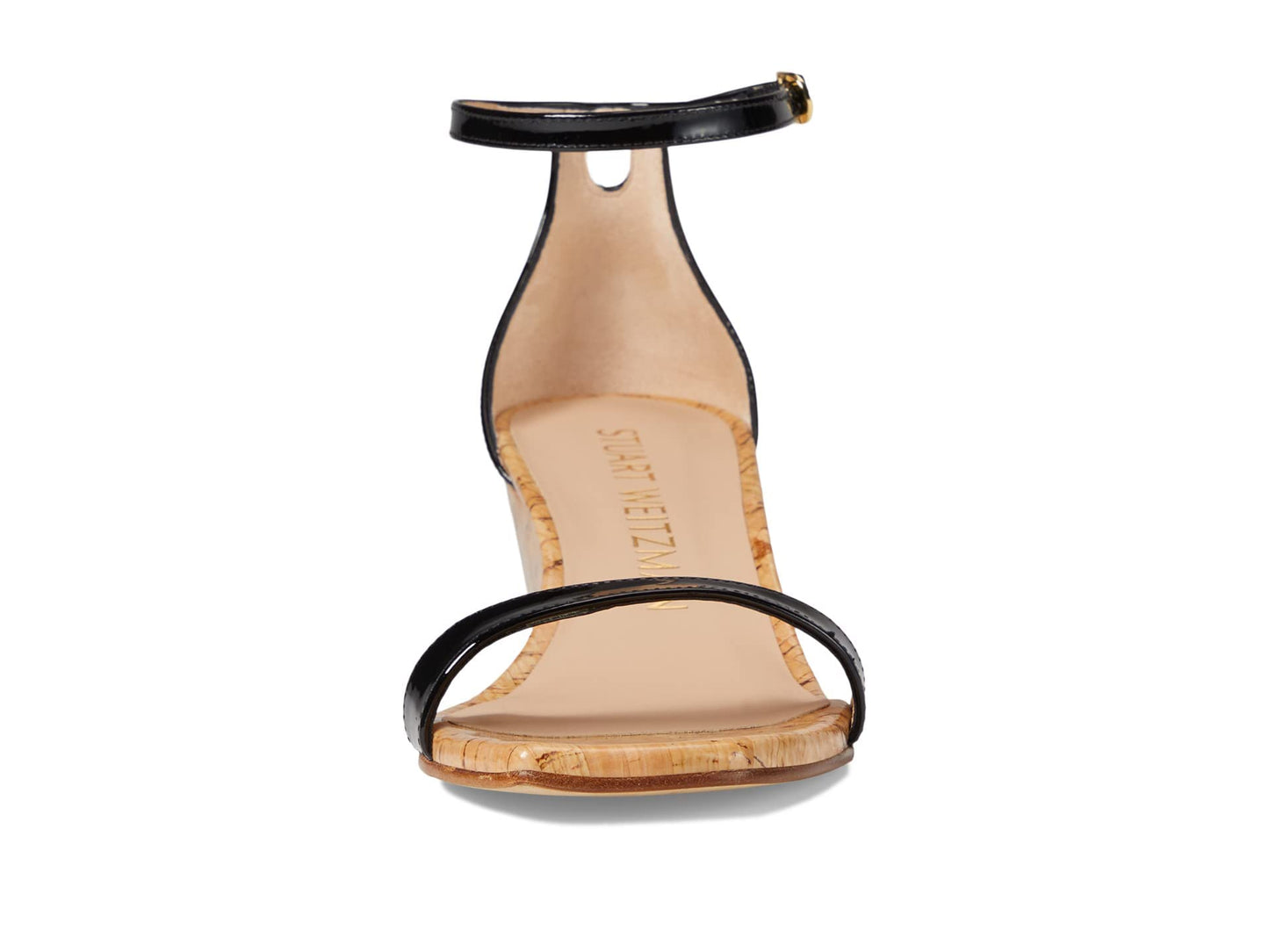 Stuart Weitzman Nudistcurve 50 Wedge Heels for Women - Leather Upper, Square-Toe with Thin Strap, and Adjustable Ankle Strap Black 1 9 B