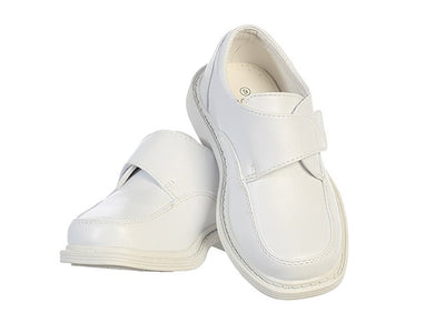 Boys Matte Dress Shoes w/ Hook and Loop Fastener Strap White 13Y