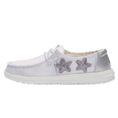 HEYDUDE Girl's Wendy Toddler Star Sliver Size 8 | Girl’s Shoes | Girl’s Lace Up Loafers | Comfortable & Light-Weight