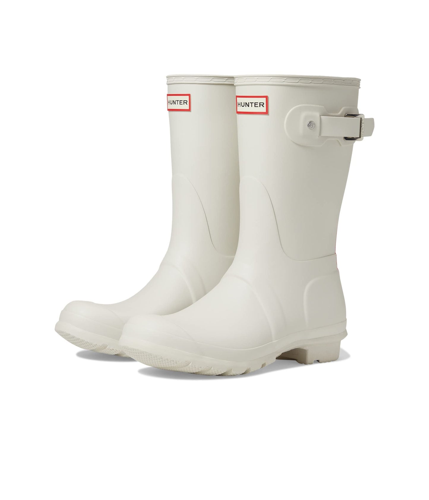 Hunter Original Short Logo Backstrap Boot for Women - Rubber Upper with Recycled Polyester Lining, and Buckle Closure White Willow 8 M