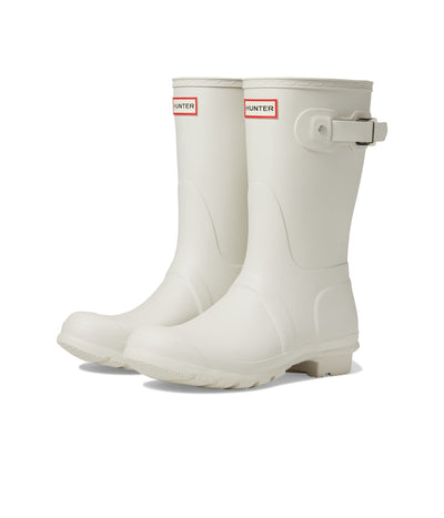 Hunter Original Short Logo Backstrap Boot for Women - Rubber Upper with Recycled Polyester Lining, and Buckle Closure White Willow 8 M