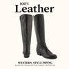 Frye Carson Piping Tall Boots for Women Made from Antiqued Pull-Up Leather with Western-Style Piping, Inside Zipper Closure, and Low Heel – 15" Shaft Height, Black - 7M