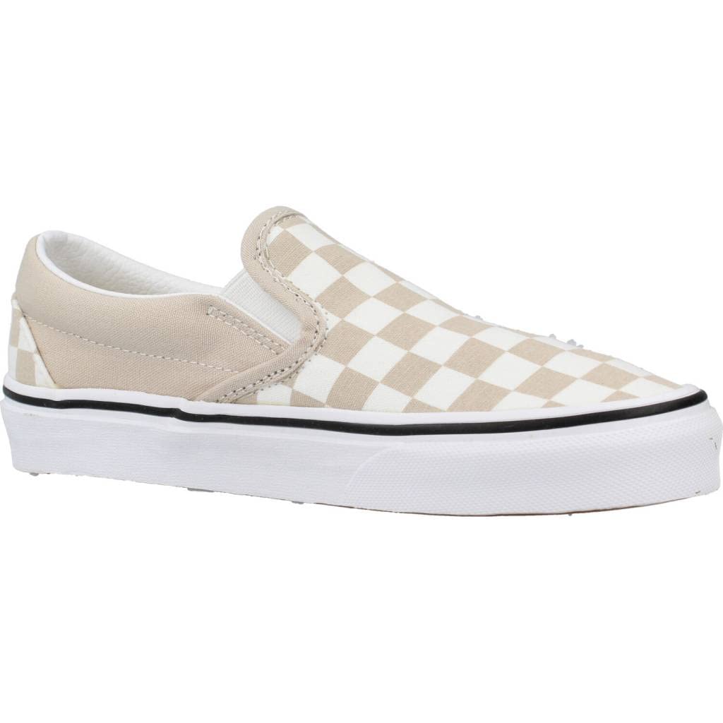 Vans Women's UA Classic Slip-On Sneakers, Color Theory Checkerboard, Tan, Off White, Print, 7 Medium US
