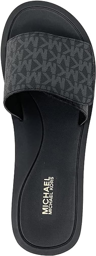 Michael Kors MK Signature Logo Print Wade Slide (Black, 11, us_footwear_size_system, adult, women, numeric, medium, numeric_11)