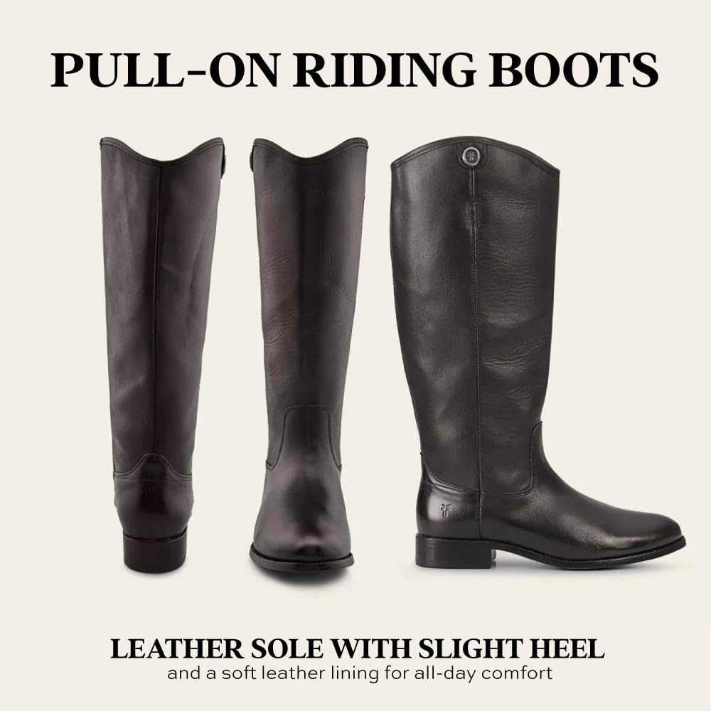 Frye Melissa Button 2 Equestrian-Inspired Tall Boots for Women Made from Hard-Wearing Vintage Leather with Antique Silver Hardware and Leather Outsole – 15 ½” Shaft Height, Black, 6