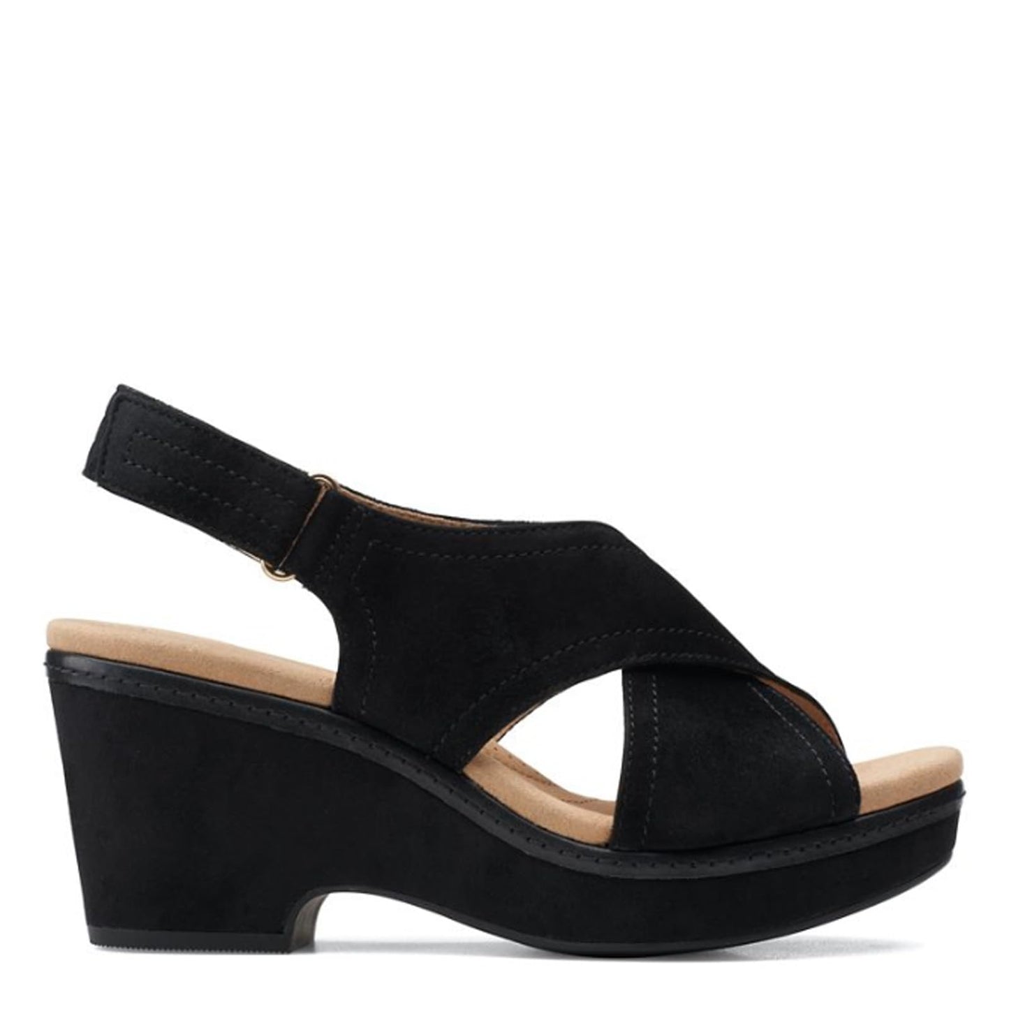 Clarks Women's Giselle CoveWedge Sandal, Black Suede, 6 UK