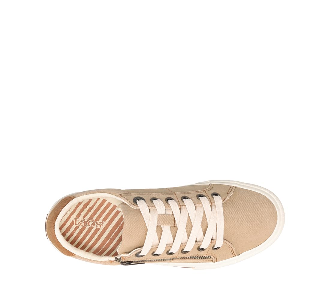 Taos Z Soul Women's Sneaker - Stylish Platform Sneaker with Removable Footbed, Arch Support, Premium Cushioning, Lace-Up Adjustability, and Easy Access Zipper Tan/Golden Tan Distressed 10 (M) US