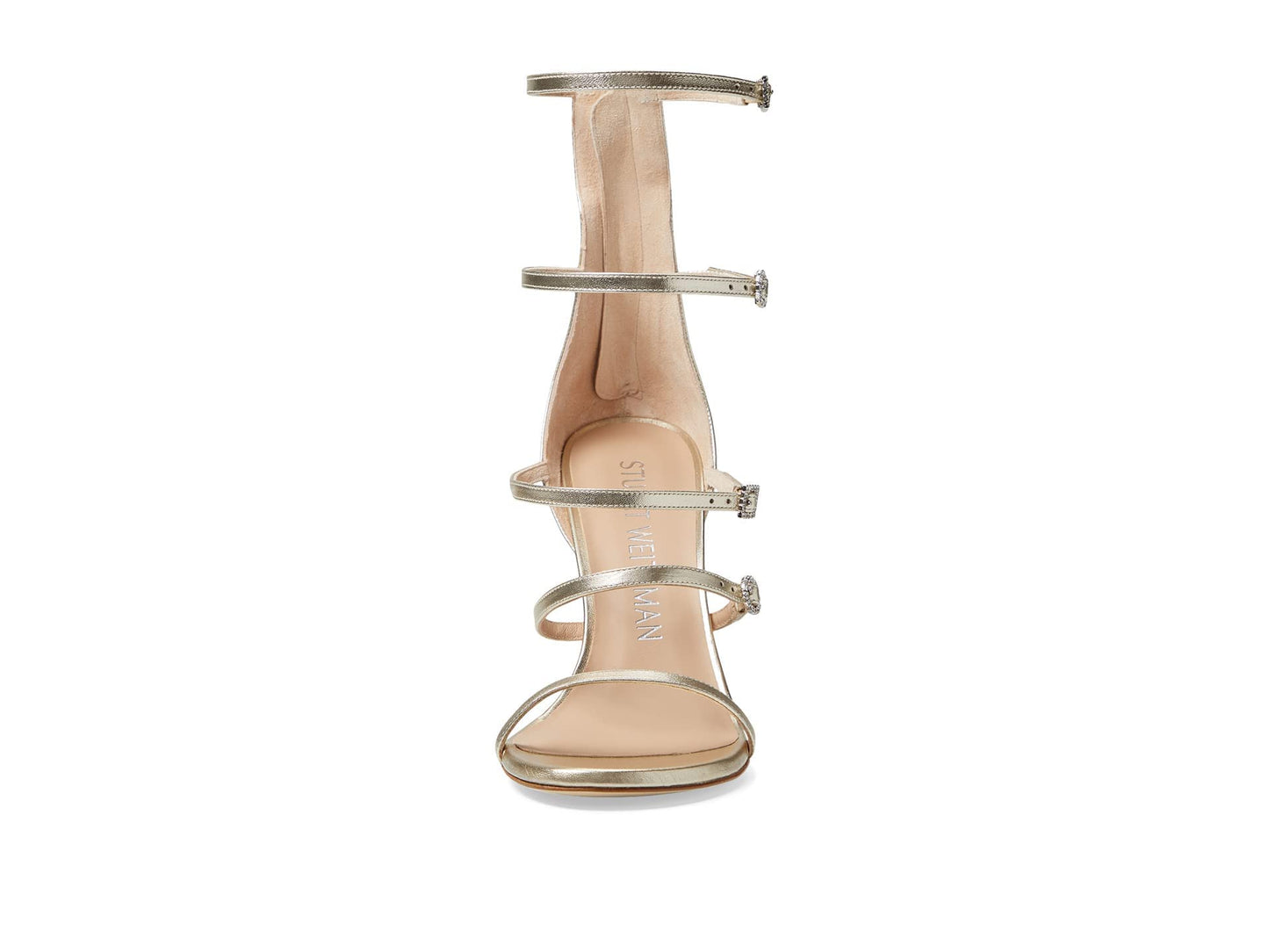 Stuart Weitzman Nudist Crystal Geo Buckle 100 Sandal Platino 8.5 B