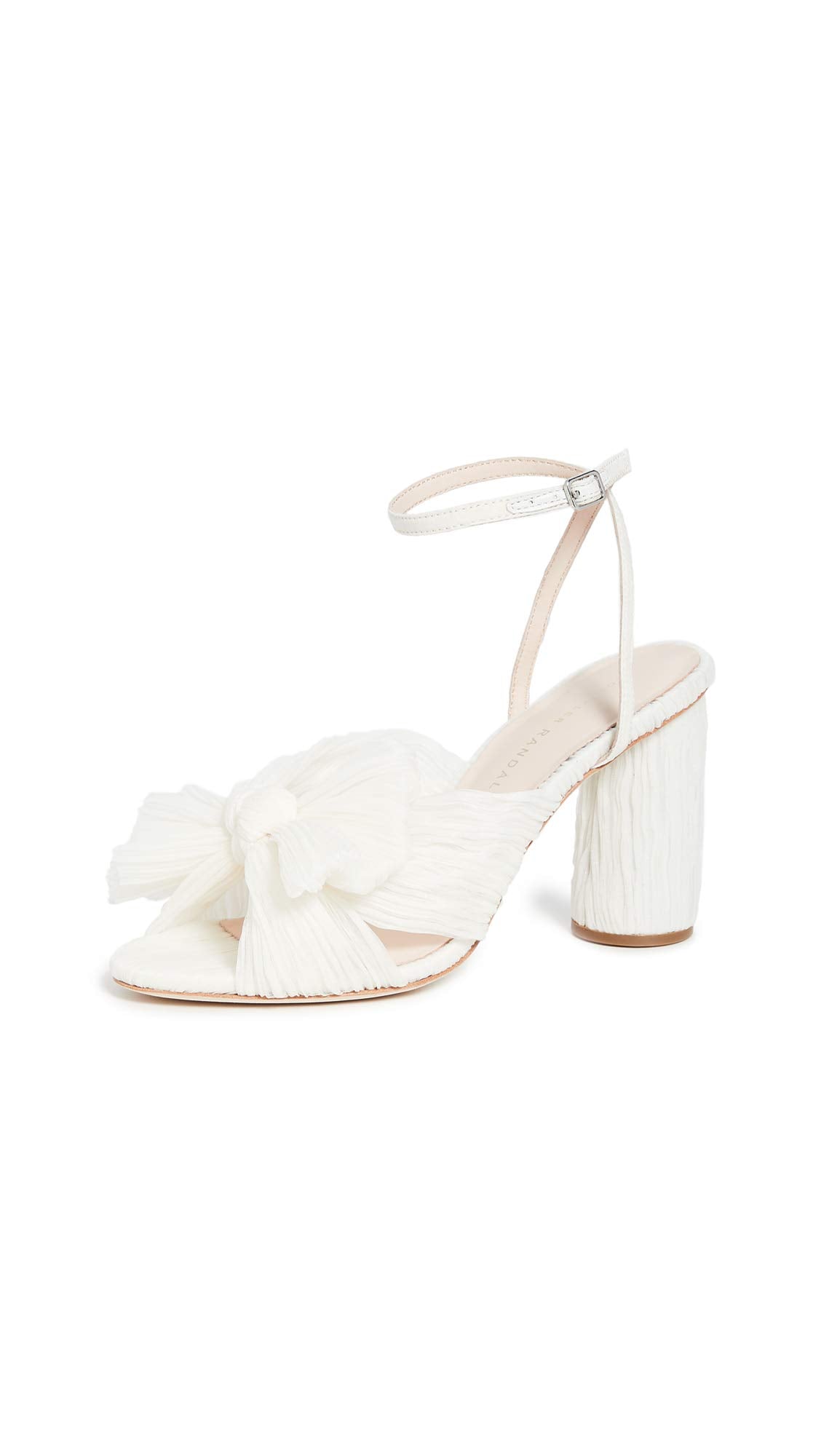Loeffler Randall Women's Camellia Pleated Bow Heel with Ankle Strap, Pearl, 7 Medium US