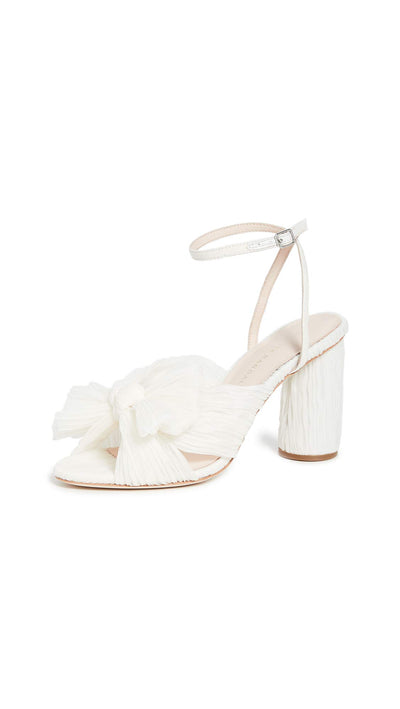 Loeffler Randall Women's Camellia Pleated Bow Heel with Ankle Strap, Pearl, 7 Medium US