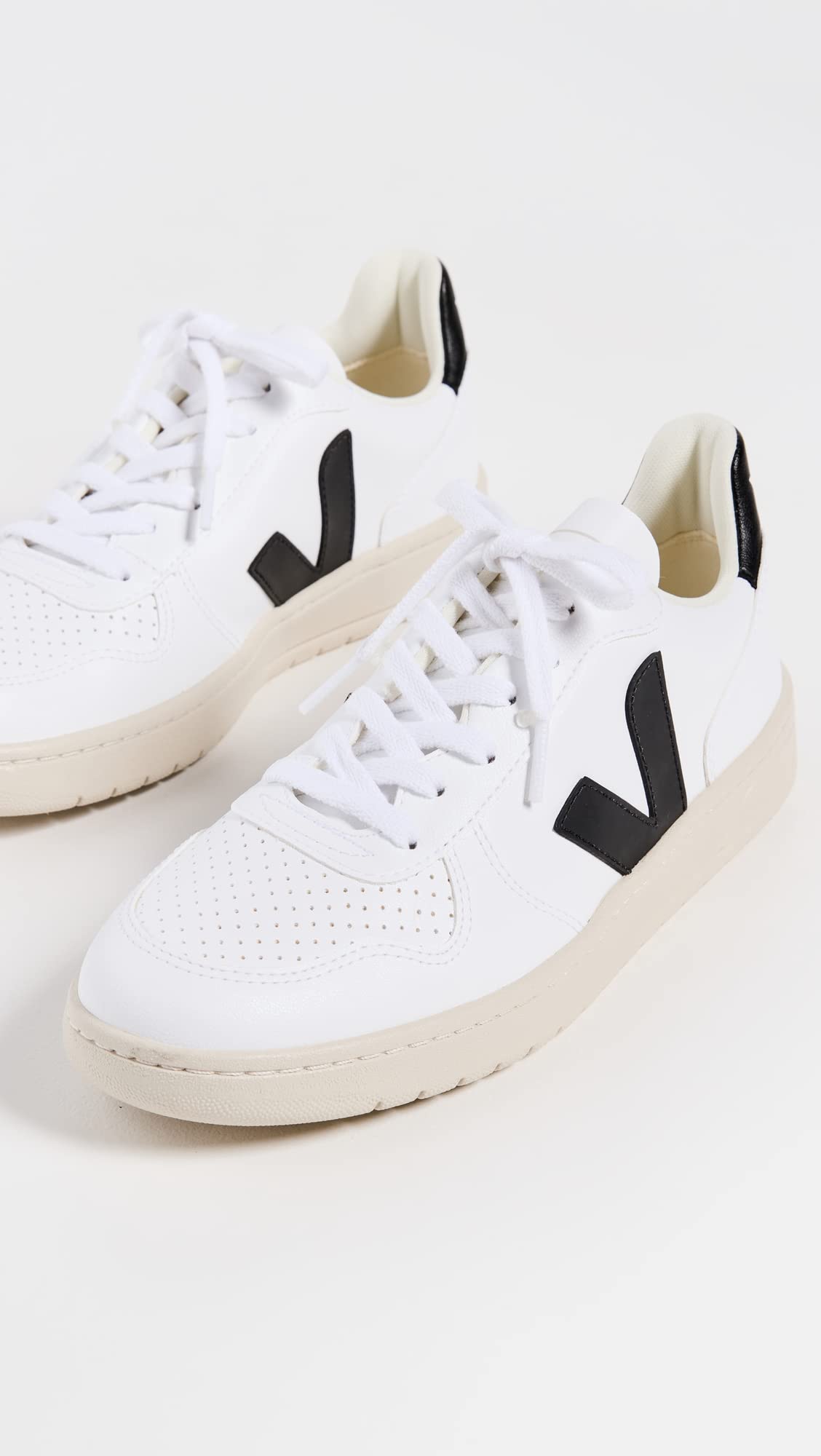 Veja Women's V-10 Lace Up Sneakers, White/Black, 4 Medium US