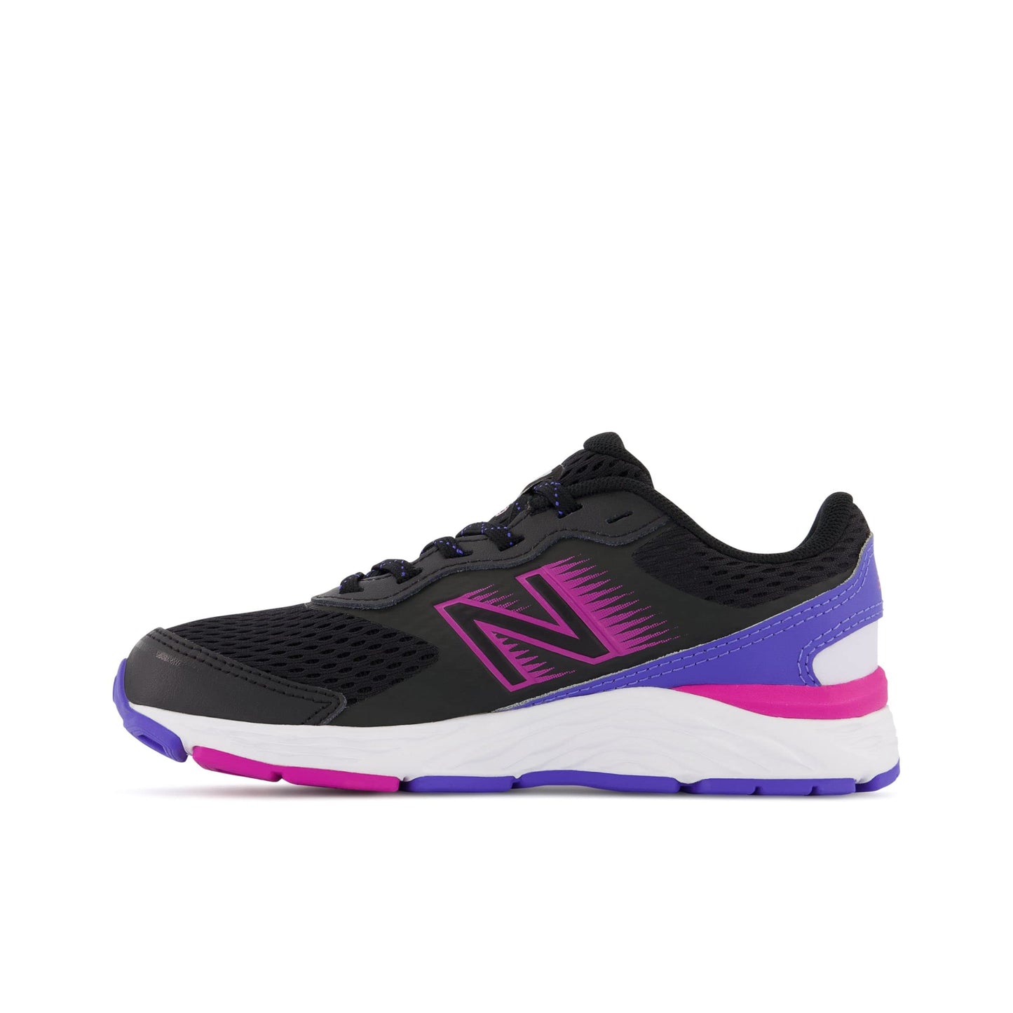 New Balance Kid's 680 V6 Lace-up Running Shoe, Black/Magenta Pop/Aura, 4 Wide Big Kid