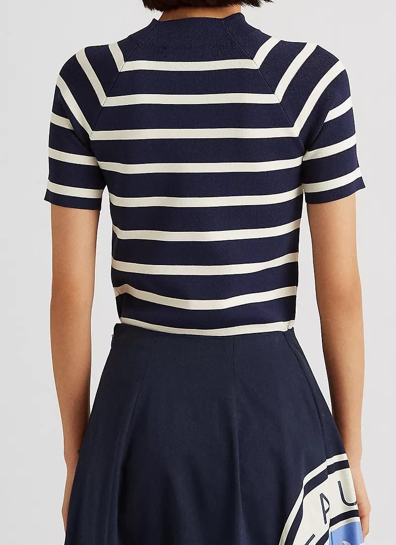 Lauren Ralph Lauren Women’s Striped Short-Sleeve Sweater French Navy/Mascarpone Cream Medium