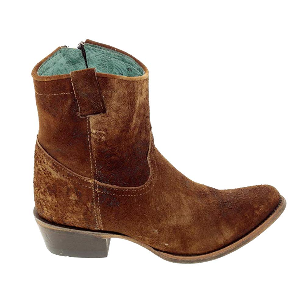 Corral Boots Women's Chocolate Tan Handcrafted Western Boots | Round Toe Ankle Boots with Lamb Leather and Side Zipper Design