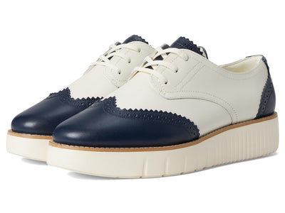 Cole Haan Womens Grand City Platform Oxford, Ivory and Navy Blazer/Ivory, 9 Medium