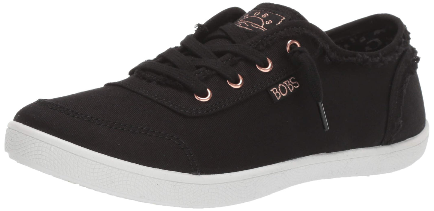 Skechers Women's Bobs B Cute Sneaker, Black/White/Rose Gold Leather, 8