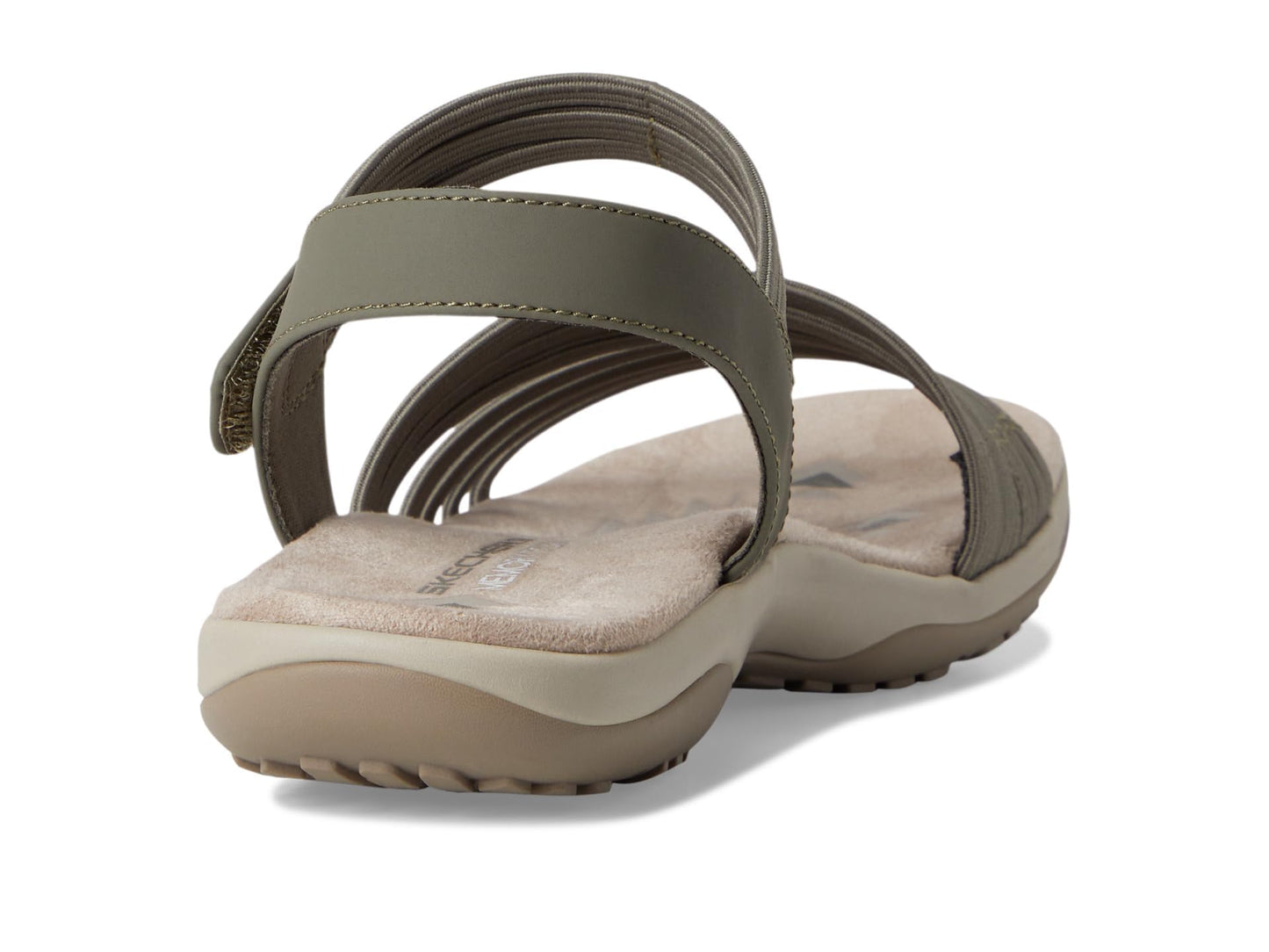 Skechers Women's REGGAE SLIM - COFFEE RUN, Adjustable Stretch Gore Sling Back Sandal, Olive, 8M