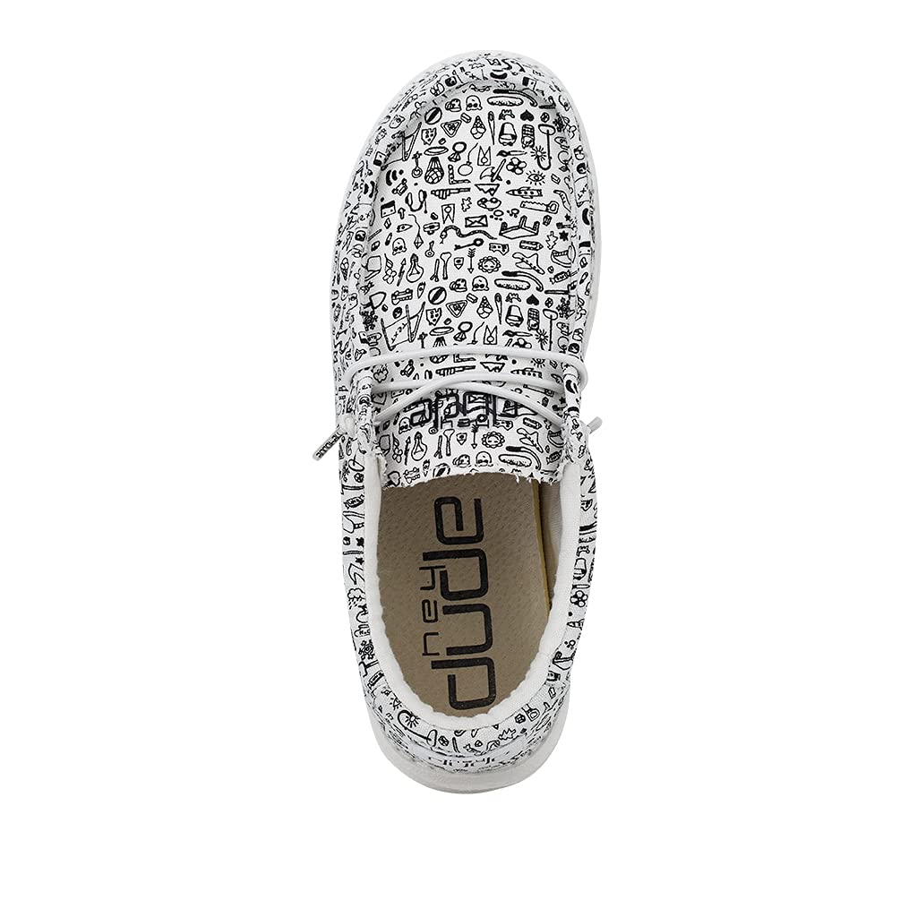 HEYDUDE Boy's Wally Youth Doodle Size 6 | Boy’s Shoes | Boy's Lace Up Loafers | Comfortable & Light-Weight