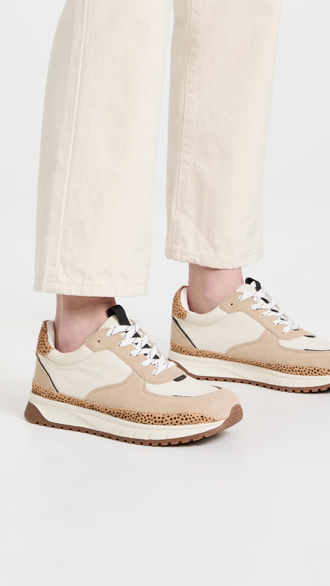 Madewell Kickoff Trainer Sneakers in Leather and Spot Dot Calf Hair Aged Stucco Multi 8 M