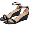 Stuart Weitzman Nudistcurve 50 Wedge Heels for Women - Leather Upper, Square-Toe with Thin Strap, and Adjustable Ankle Strap Black 8.5 B