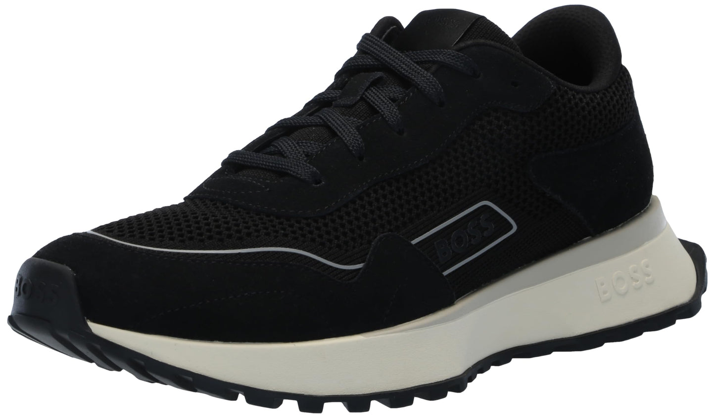 BOSS Side Logo Suede and Nylon Sporty Inspired Sneaker Black Pepper