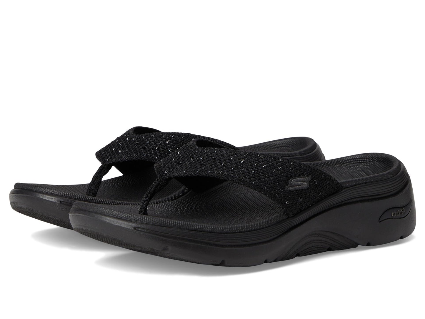 SKECHERS, Women's, Arch Fit 2.0 3-Pt Rhinestone Sandal, Black/Black, 11, Medium