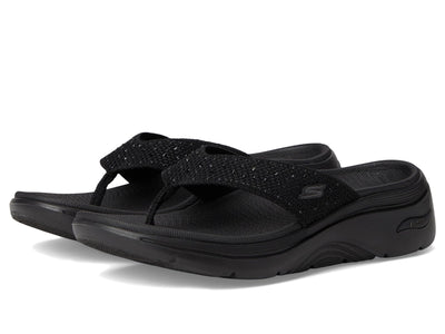 SKECHERS, Women's, Arch Fit 2.0 3-Pt Rhinestone Sandal, Black/Black, 11, Medium