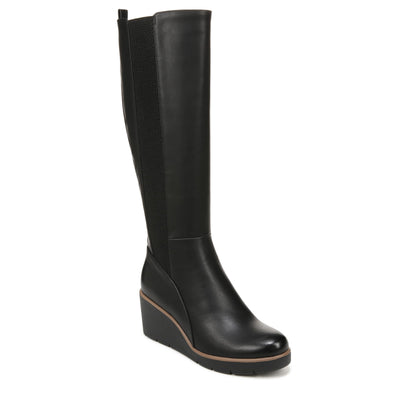 Naturalizer SOUL Womens Adrian Wide Calf Wedge Tall Boot Black Smooth Wide Calf 9.5 M