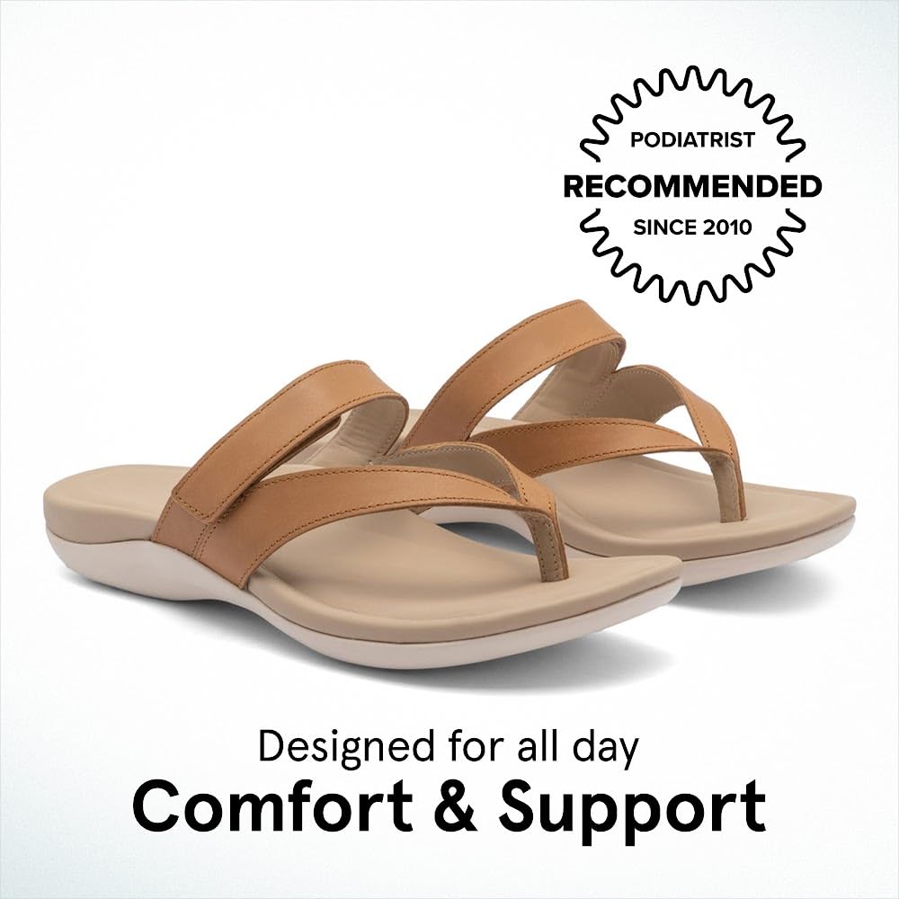 ABEO Oasis Thong Sandals For Women | Arch Support Sandals | Built-In Orthotic Insole | Plantar Fasciitis Pain Relief Almond, 10 Medium