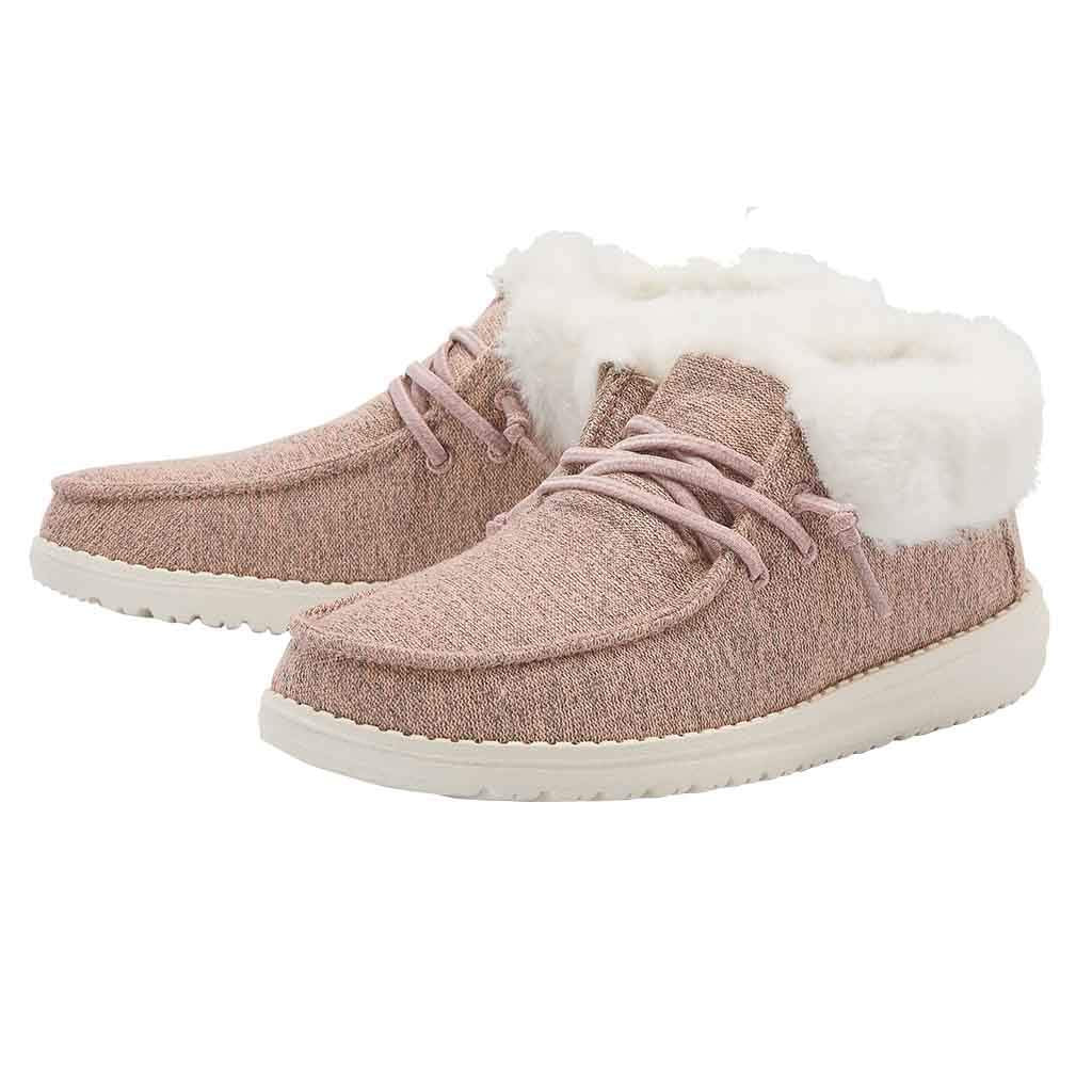 HEYDUDE Girl's Britt Youth Stretch Fleece Pink Size 6 | Girl's Shoes | Girl's Lace Up Boots | Comfortable & Light-Weight