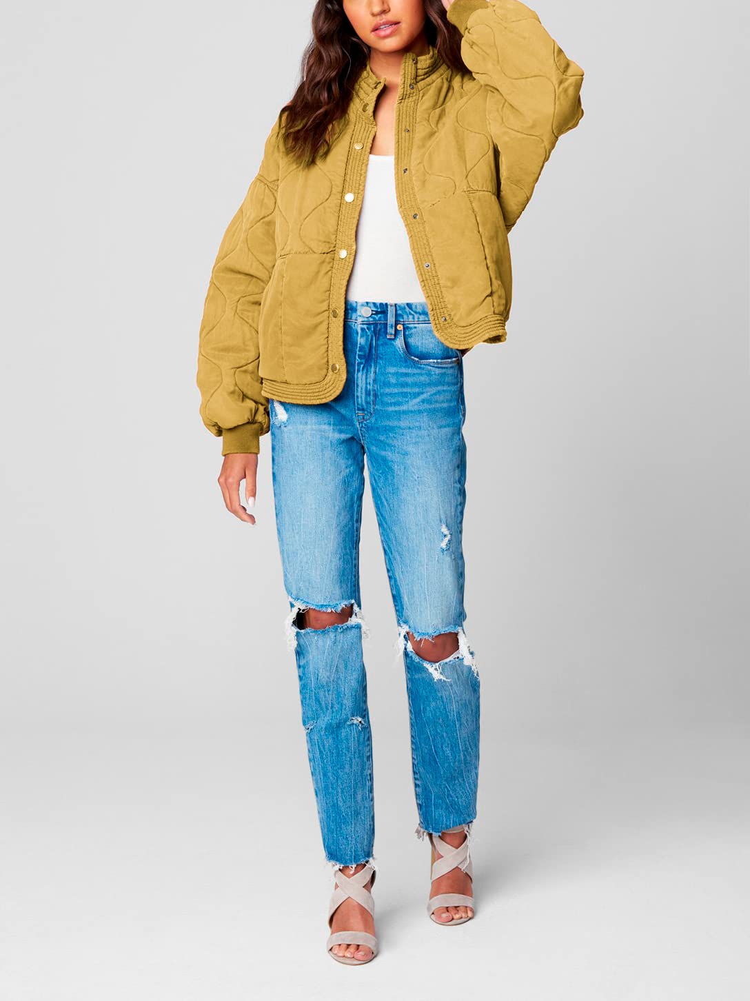 [BLANKNYC] Womens Luxury Clothing Tencel Drop Shoulder Quilted Jacket, SALTED LIME, Large