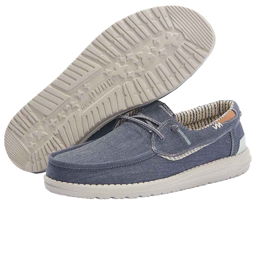 HEYDUDE Men's Welsh Chambray Sea Blue, Size 12 | Men’s Loafers | Men’s Slip On Shoes | Comfortable & Light-Weight