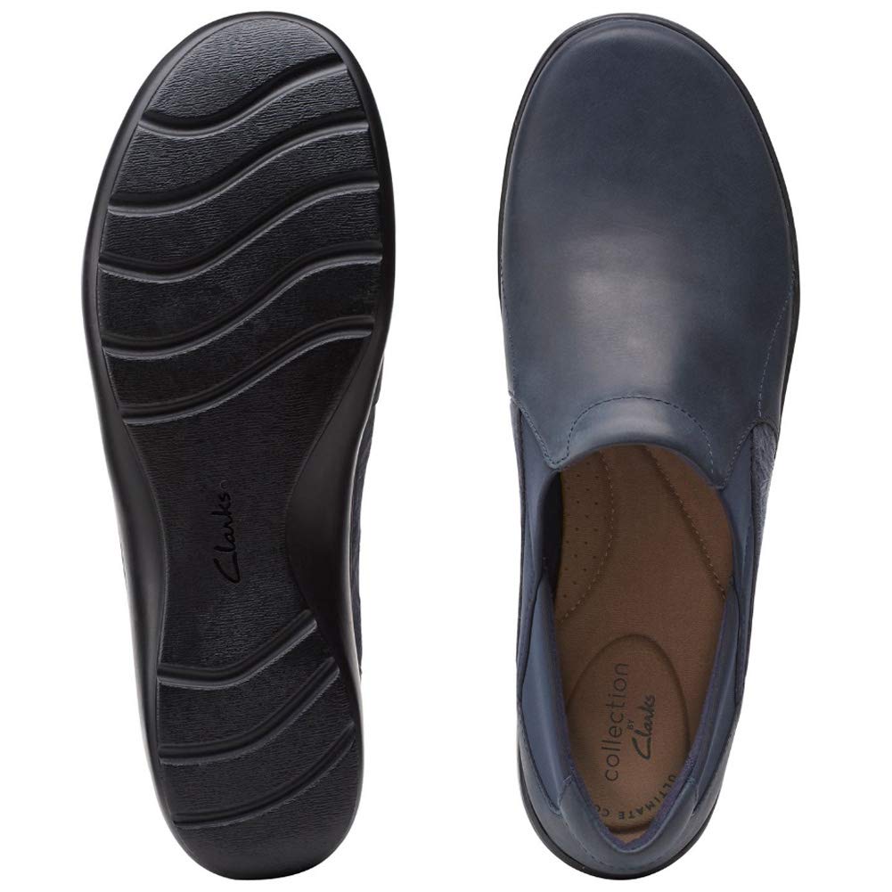 Clarks Cora Lilac Navy Leather/Textile Combination 8 B (M)
