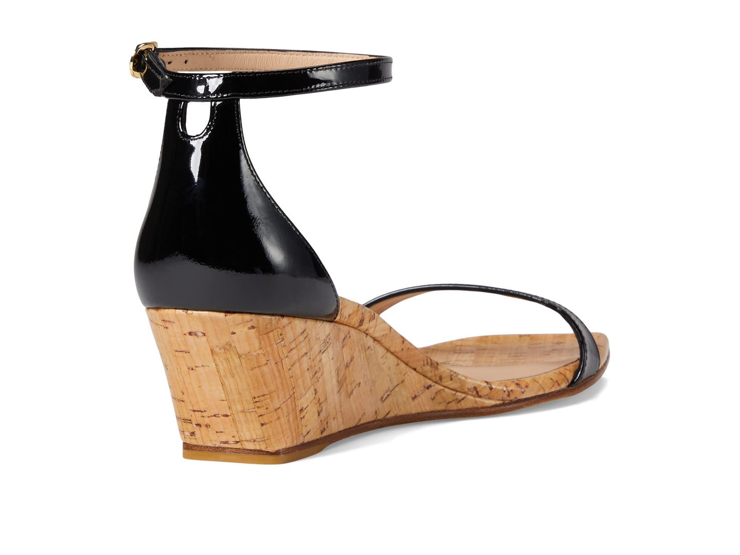 Stuart Weitzman Nudistcurve 50 Wedge Heels for Women - Leather Upper, Square-Toe with Thin Strap, and Adjustable Ankle Strap Black 1 9 B
