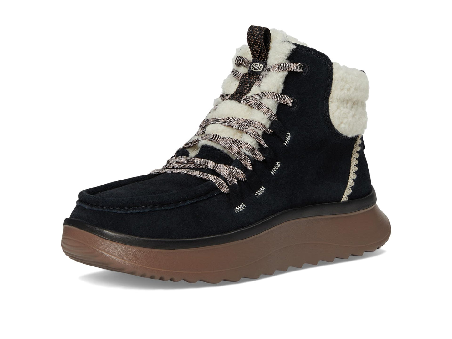 HEYDUDE Women's Wendy Peak Apres Suede Cozstit Black/Tan 9 Medium