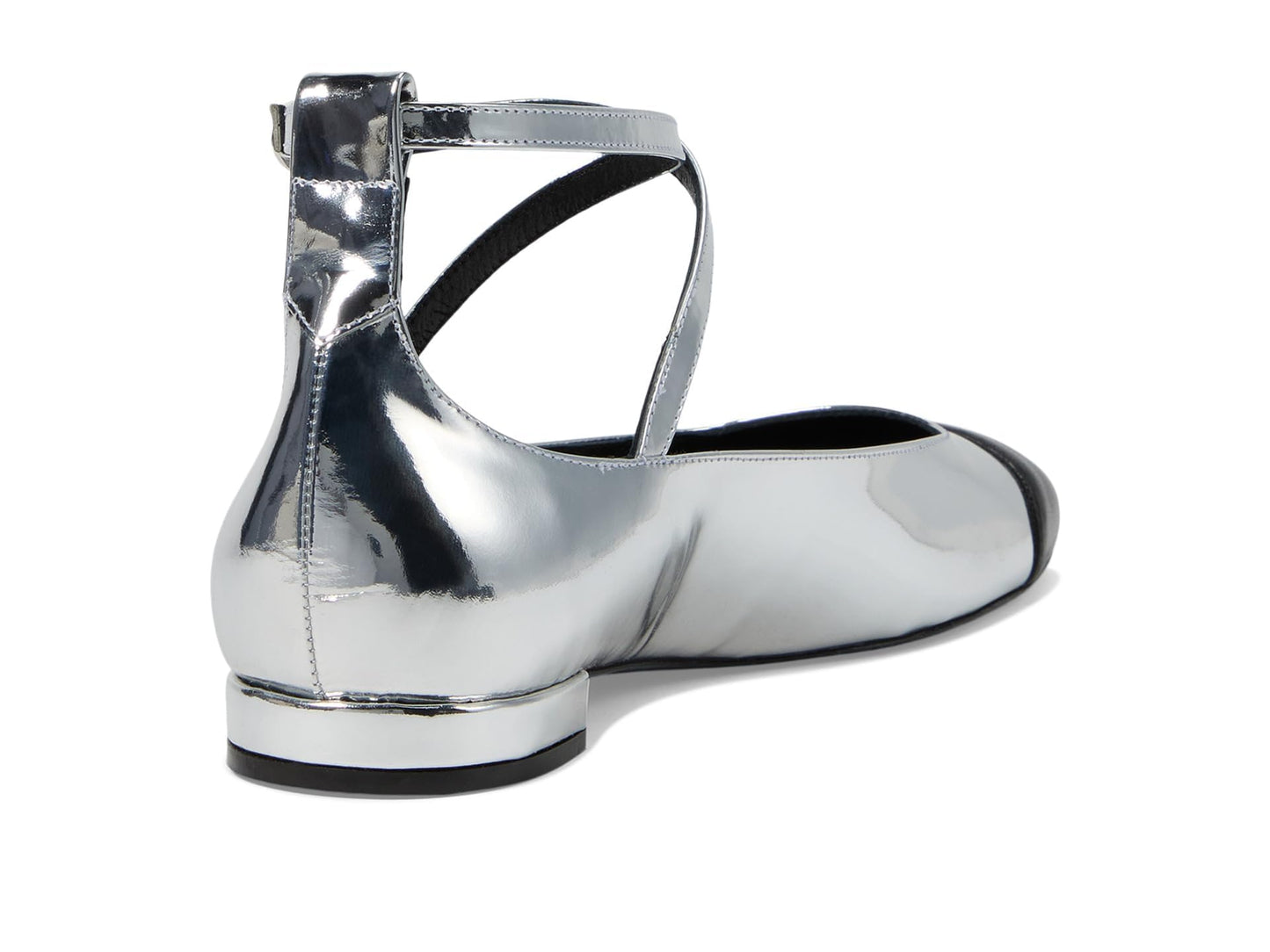 Stuart Weitzman Women's Eden Strap Flat, Silver/Black, 6