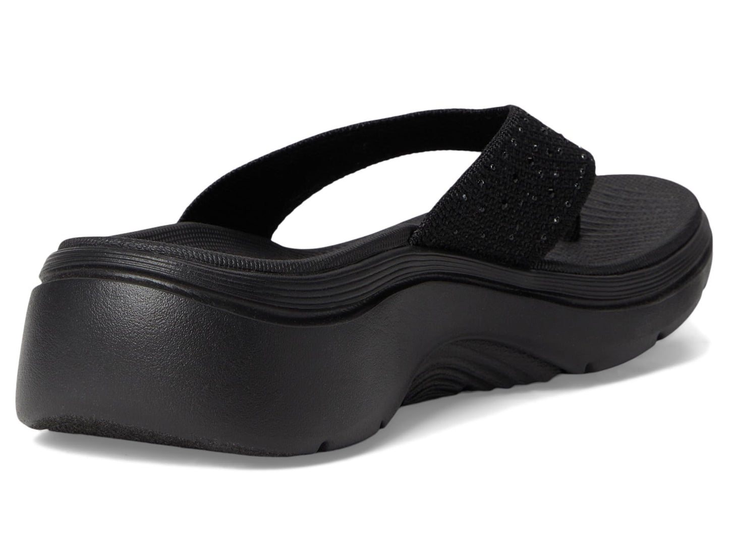 SKECHERS, Women's, Arch Fit 2.0 3-Pt Rhinestone Sandal, Black/Black, 11, Medium