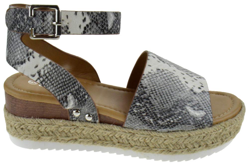Forever Sensational 1 Womens Single Band Open Toe Slingback Raised Platform Espadrille Sandals Snake 8.5