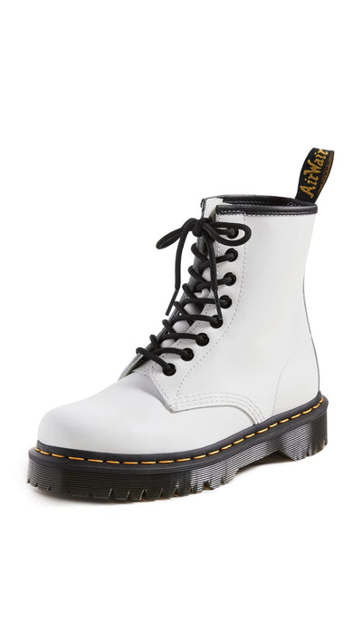 Dr. Martens Unisex 1460 Bex Smooth Leather Platform Boots, White, 14 US Women/13 US Men