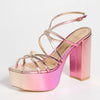 Stuart Weitzman Women's Barelythere Squarehigh Platform Sandals, Hot Pink Multi, 7.5 Medium US