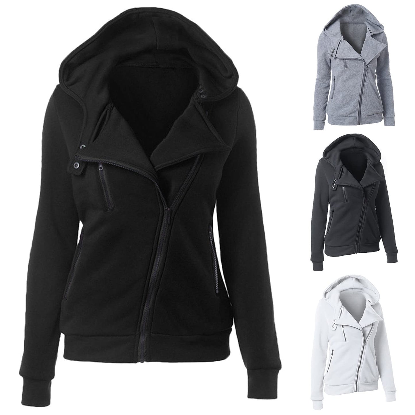 BANAAO Women's Thermal Long Hoodie Zip Up Jacket - Casual Solid Hooded Warm Winter Long Hoodie Coat Pullover Jackets