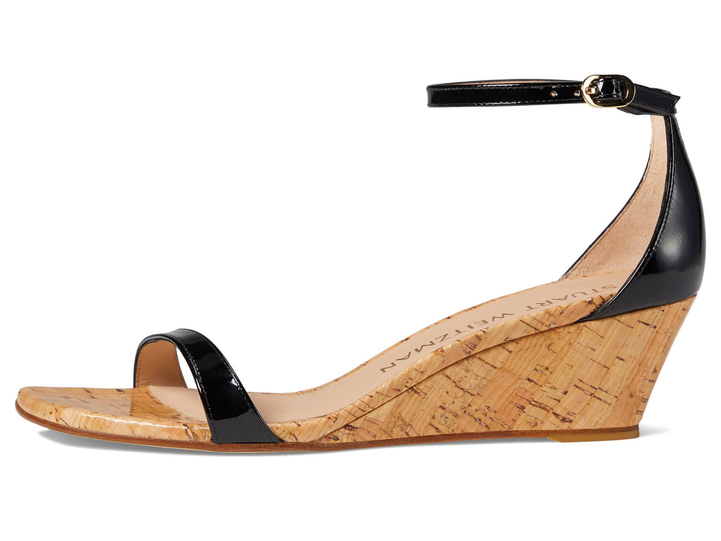Stuart Weitzman Nudistcurve 50 Wedge Heels for Women - Leather Upper, Square-Toe with Thin Strap, and Adjustable Ankle Strap Black 1 9 B