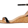 Stuart Weitzman Nudistcurve 50 Wedge Heels for Women - Leather Upper, Square-Toe with Thin Strap, and Adjustable Ankle Strap Black 1 6.5 B