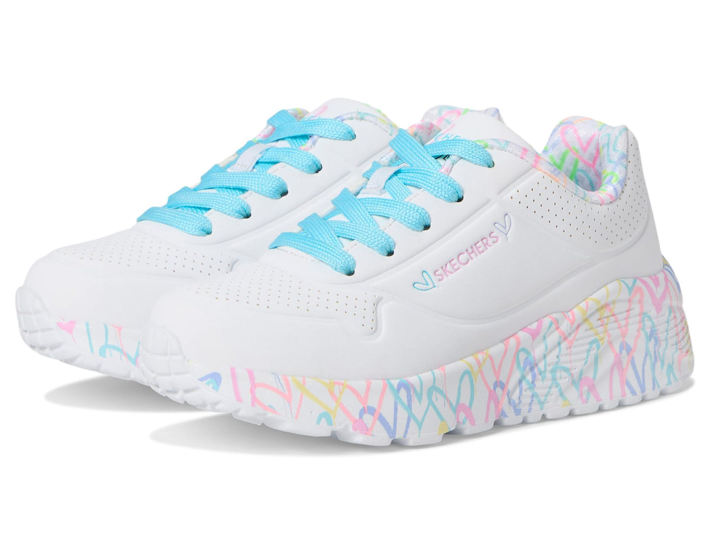 Skechers Women's Uno Lite - Lovely Luv 314976L (Little Kid/Big Kid) White/Pink/Turquoise 13 Medium
