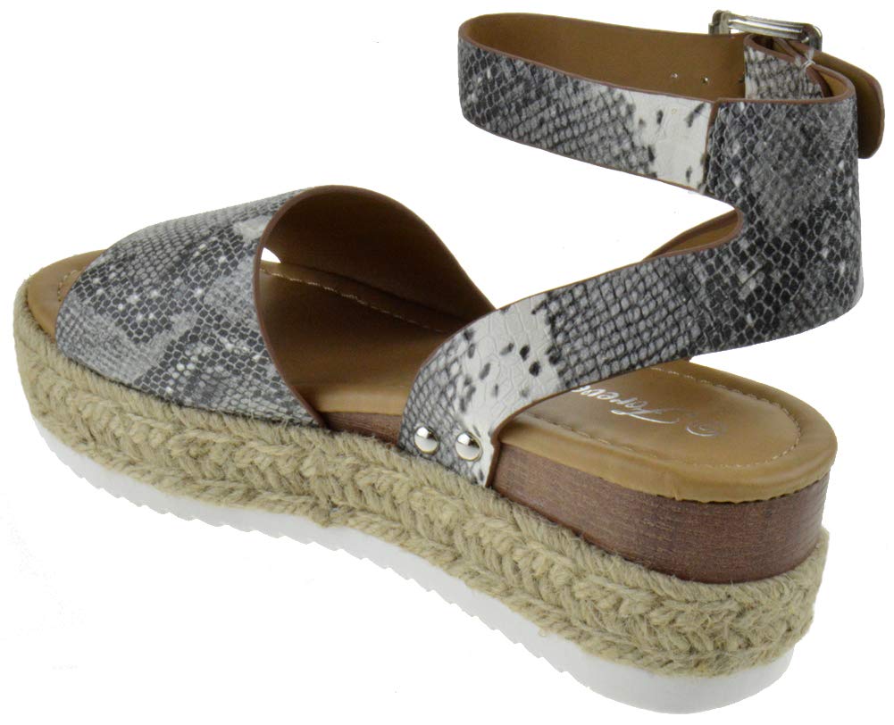 Forever Sensational 1 Womens Single Band Open Toe Slingback Raised Platform Espadrille Sandals Snake 8.5