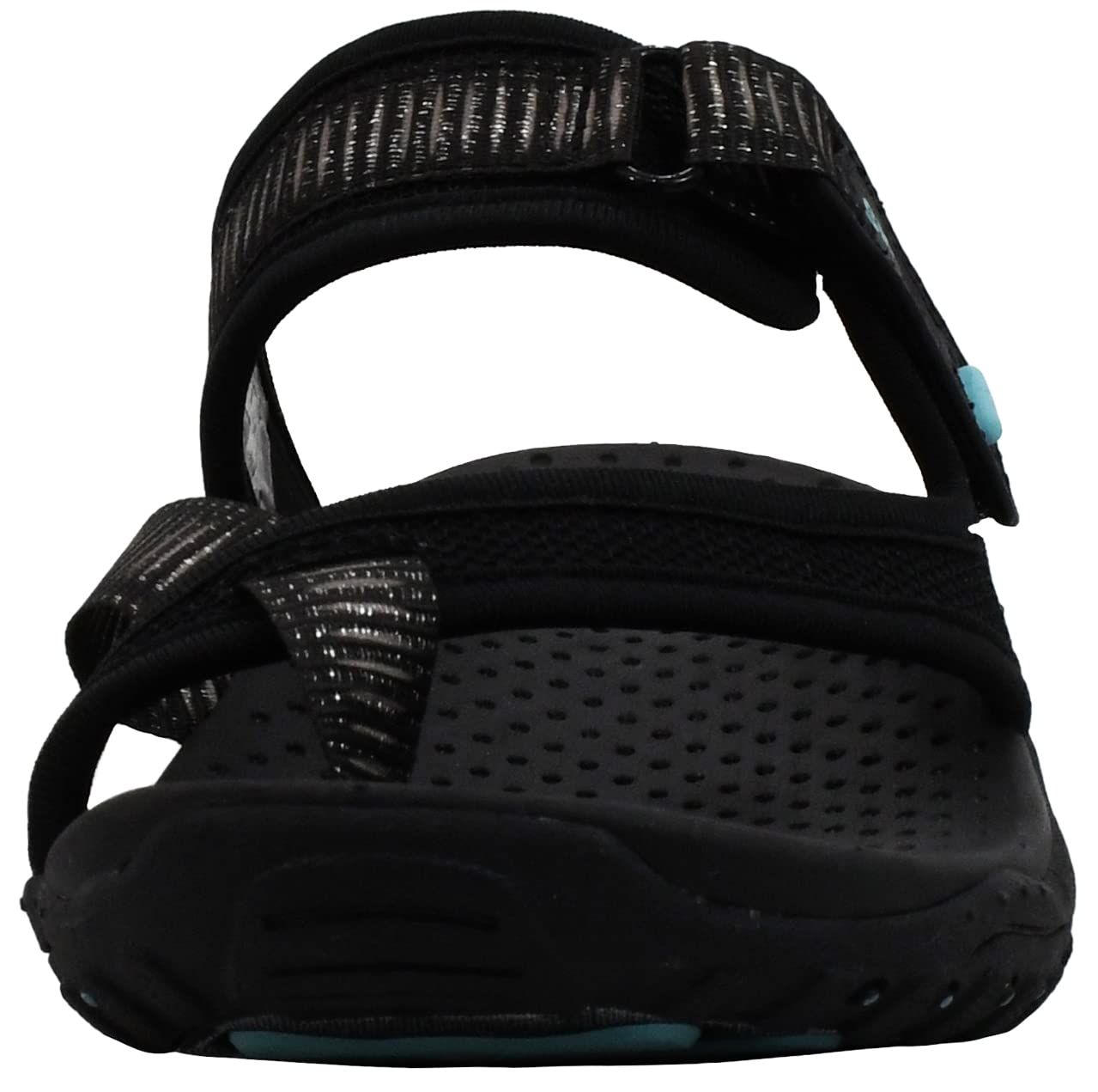 Skechers womens Reggae - Seize the Day - Toe Thong Sandal, Black/Aqua, 7 M US