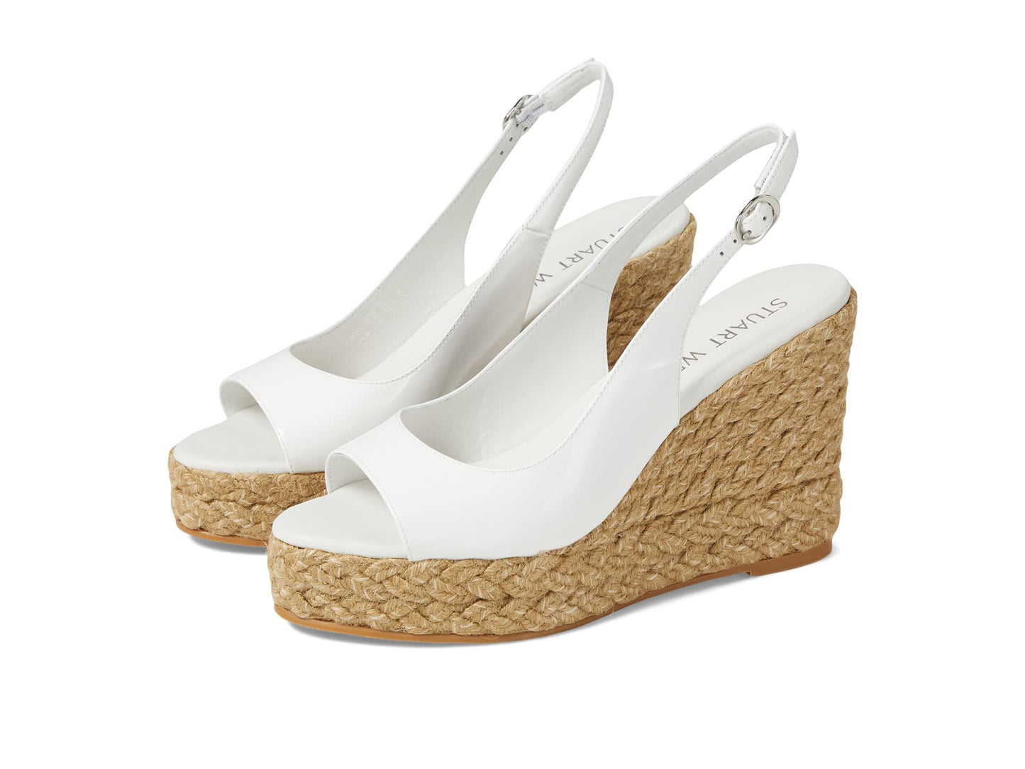 Stuart Weitzman Island Peep-Toe Espadrille Wedge White/Natural 8 B