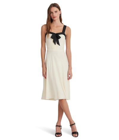 Lauren Ralph Lauren Womens Two-Tone Georgette Sleeveless Dress Mascarpone Cream/Black 12