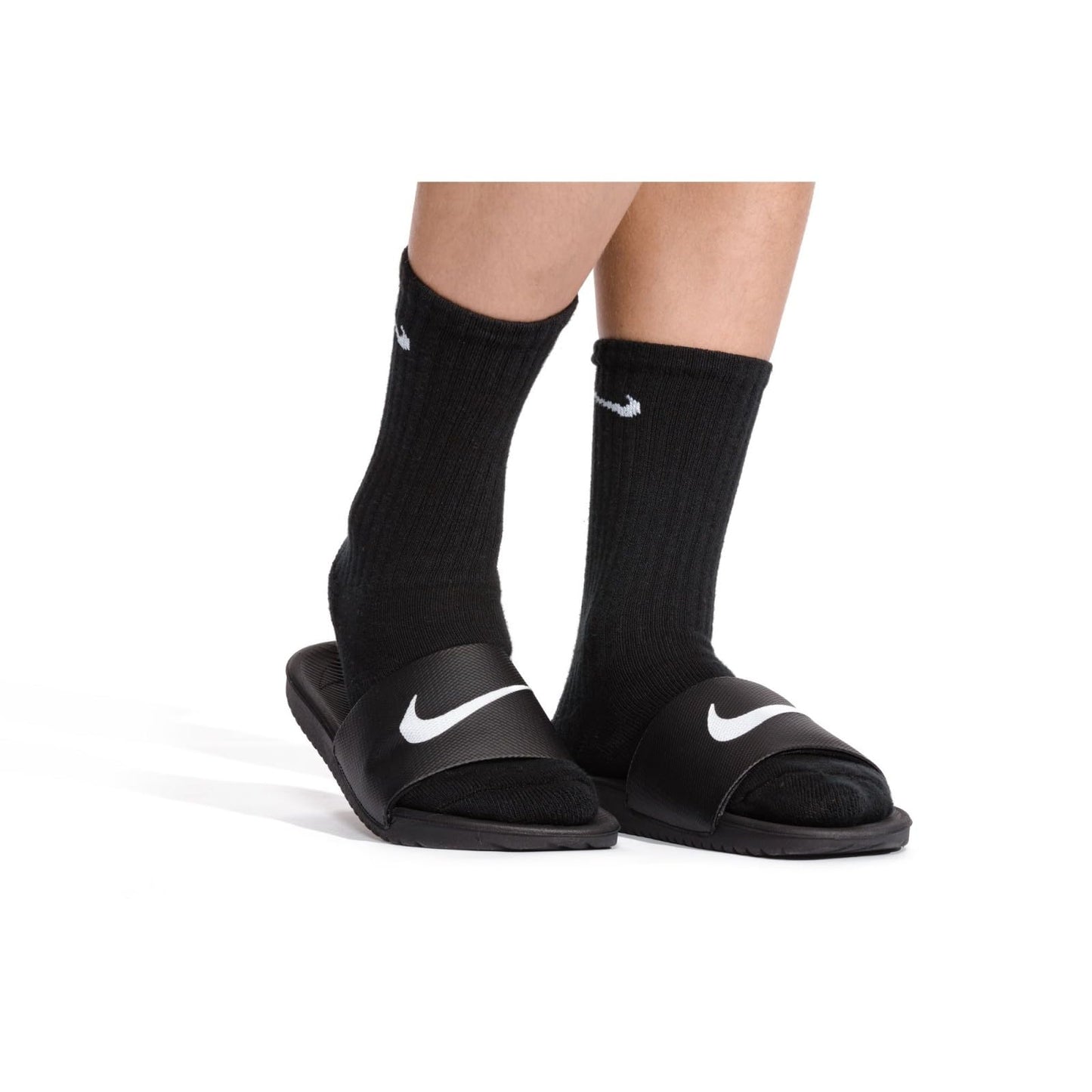 Nike Little/Big Kid's Kawa Slides, Black/White, 12C