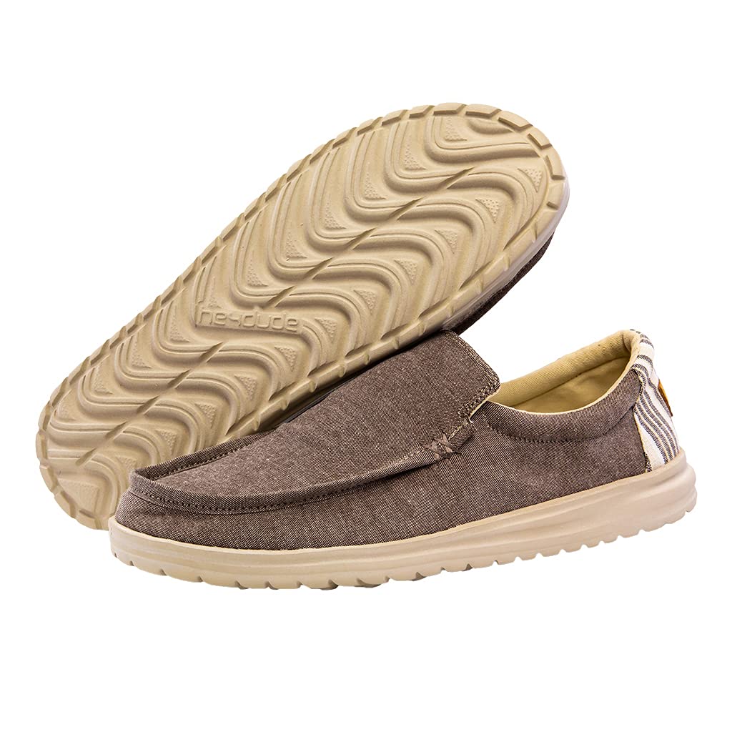 HEYDUDE Women's Mikka Chambray Chocolate Size 11 | Women’s Loafers | Women’s Slip On Shoes | Comfortable & Light-Weight